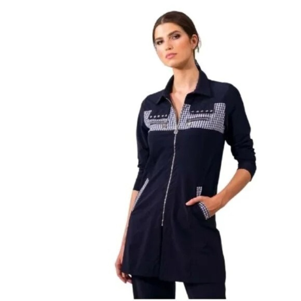 New ALISON SHERI Women Medium Navy Gingham Activewear Jacket Gorpcore Office